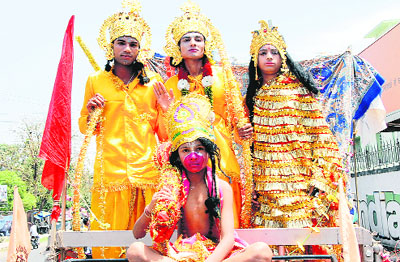 A shobha yatra being taken out in Jalandhar on Friday.