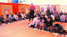 A langar being hosted by the CRPF on the occasion of Ram Navami in Srinagar on Friday.