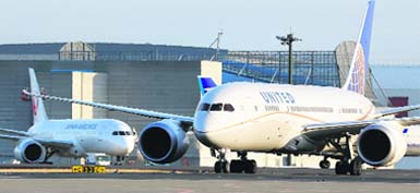 Boeing Cos 787 Dreamliner aircraft parked on the tarmac at an airport in the United States.