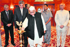 Governor Aziz Qureshi inaugurates the Advocate Generals' conference by lighting the traditional lamp at Mussoorie on Saturday. 