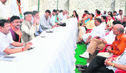 Former BJP national vice-president BS Koshiyari at a meeting of district party unit leaders in Haridwar on Saturday. 