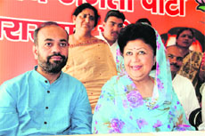 Mala Raj Laxmi Shah, BJP Lok Sabha MP from Tehri Garhwal, addresses a press conference in Dehradun on Saturday. 