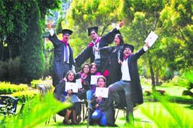 ALL SMILES: Students in a jubilant mood after the fifth annual convocation function at the PCTE in Ludhiana