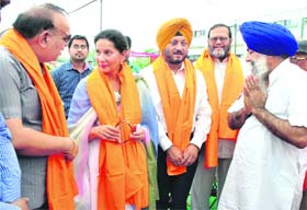 Minister of State for External Affairs Preneet Kaur at the raising day celebrations of a school for deaf and blind at Saifdipur village near Patiala on Saturday