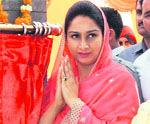 MP Harsimrat Kaur lays the foundation stone of a water scheme in Bathinda on Saturday.