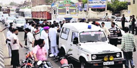 The site where a motorcyclist was knocked down by a Haryana Roadways bus in Bathinda on Sunday.