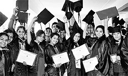 Students in a jubilant mood after receiving their degrees during the annual convocation ceremony at the Sri Sukhmani Group of Institutions in Dera Bassi