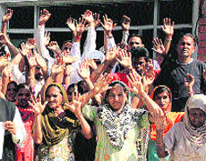 A file photo of the Kalyanpur village residents staging a protest in Jalandhar. 