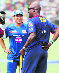 Sachin Tendulkar with Viv Richards on Sunday.