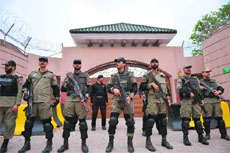 Security forces guard Gen Pervez Musharrafs farmhouse.