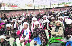 Gujjars attend a district-level convention at Chamba on Sunday.