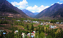 Residential houses dot the landscape in Bandipora, 54 km north of Srinagar
