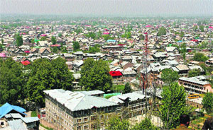 An overview of downtown Srinagar city from Hari Parbat on Monday