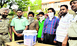 The accused trio in police custody in Ludhiana on Monday