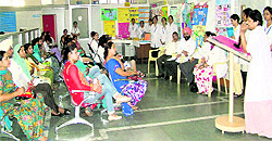 Patients at a free medical camp organised at Khosa Kotla village by the Hero DMC Heart Institute