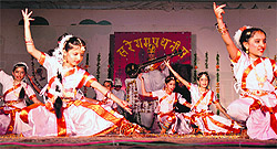 Students present a dance item during the annual prize distribution function at the KVM city campus in Ludhiana