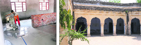 (Left) A science laboratory under construction at the Government Girls Senior Secondary School; and a view of the building comprising 15 rooms inside the school that was declared unsafe by the B&R Department.