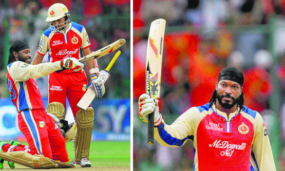 Royal Challengers Bangalore batsman Chris Gayle in action during an IPL T20 match.