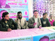 Congress rebel candidate Narendar Kumar contesting for the post of Municipal Council president in Mussoorie on Tuesday. 