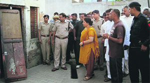 Haryana minister Geeta Bhukkal visits Pabnawa village on Tuesday.