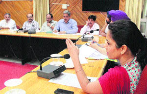 DC Shruti Singh at a meeting with officials in Jalandhar on Tuesday. 
