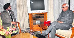 Governor NN Vohra with Army Chief General Bikram Singh at Raj Bhawan in Jammu on Tuesday. A Tribune photograph