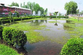 Official Apathy: A view of waterlogged Partap Park in the heart of Lal Chowk in Srinagar on Tuesday