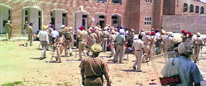 Police personnel at the Faridkot jail. 