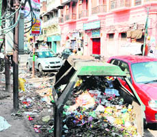 A garbage bin outside Sarasvati DAV Girls Senior Secondary School in Amritsar.