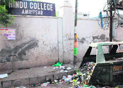 A garbage bin outside the Hindu College in Amritsar. 