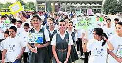 Students participate in walkathon in Chandigarh on Wednesday