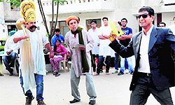 Artistes from Chandigarh Sangeet Natak Akademi perform in a play, Paryawaran Ka Vinash, at Progressive Enclave Society in Sector 50, Chandigarh, on Wednesday