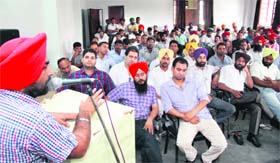 ETT teachers hold a convention at the Desh Bhagat Yadgaar hall in Jalandhar on Wednesday