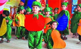 Students of ABC Montessori School participate in a function in Ludhiana on Wednesday