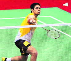 India's Parupalli Kashyap returns to Indonesia'sTaufikHidayat during their match at Yonex Sunrise India Open, which he lost 21-13 21-23 18-21. 