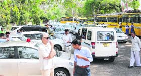 Parents wait for their wards outside Carmel Convent School