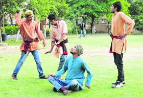 Artistes from Chandigarh Sangeet and Natak Academy perform a play “ Toaa” at the Advocates’ Enclave in Sector 49 on Thursday