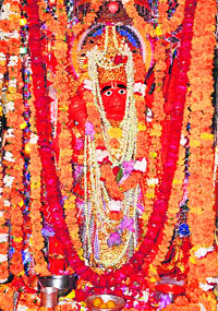 A beautifully decorated idol of Lord Hanuman at a temple on the occasion of Hanuman Jayanti in Haridwar on Friday. 
