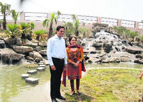 Deputy Commissioner Amit Agarwal with his wife, Sonal Agarwal, at the Madhuban Park after inauguration of a pathway, in Hisar