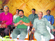 BJP MLA Hans Raj addresses mediapersons at Chamba on Wednesday. 