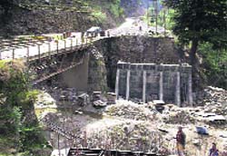 An under-construction bridge on the Doda-Bhaderwah Road, started about a year ago. Photo by writer
