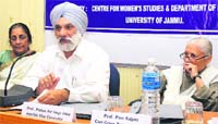 University of Jammu Vice-Chancellor Prof Mohan Paul Singh Ishar delivers the inaugural speech at the workshop. A Tribune photograph