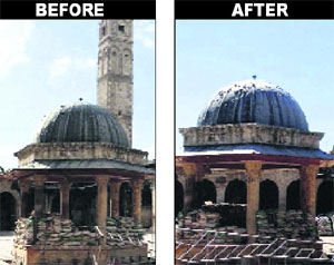 The Umayyad mosque lost its minaret during a gun battle in Aleppo, Syria, on Wednesday.