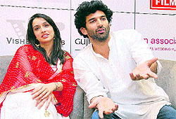 Aditya Roy Kpoor and Shraddha Kapoor, lead actors of the film Ashiqui 2, in Jalandar on Friday
