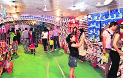 Visitors throng the craft exhibition at Spring Blossoms School in Amritsar on Saturday. A Tribune photograph