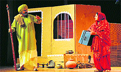 Artistes stage a play, Baldey Tibbey at Tagore Theatre in Chandigarh on Saturday