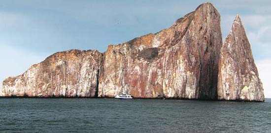 Also known as the Sleeping Lion, Kicker Rock is located in the middle of the Galapagos Islands sea. It is also a nesting site for blue-footed boobies 