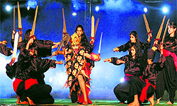 Students perform during the annual show Agni at Springdales School in Amritsar on Sunday