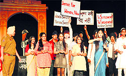Students enact a scene from the play Agni  The Fire at Spring Dales School in Amritsar on Sunday