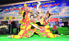 Artistes of the Shakuntalam Kathak Kala Kendra stage Mehshasur Mardani.
